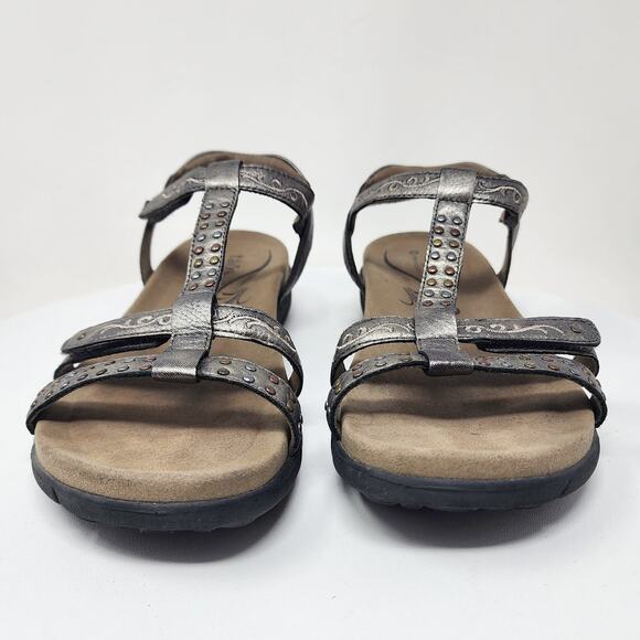 Taos Taos Replay Abeo Biosystem Sandals Women 10 Pewter Leather Stud Embroidered - Picture 5 of 15